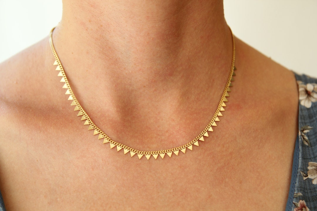 Gold Triangular Chain 18K Gold Vermeil Curb Chain , Triangle Beads Chain , Gold Over 925 ...