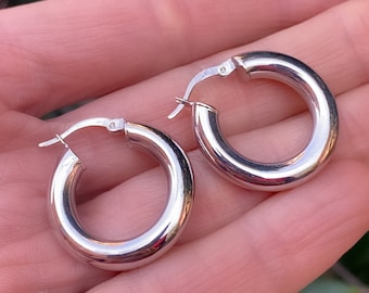 Pipe Hoops- Silver tube hoop earrings-Tube Silver hoops- Thick Round Earrings- Thick Huggies- Chunky Silver Earrings  | 925 Sterling Silver