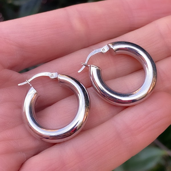 Pipe Hoops- Boucles d’oreilles en tube d’argent-Tube Hoops en argent- Boucles d’oreilles rondes épaisses- Huggies épaisses- Boucles d’oreilles en argent Chunky | 925 Argent sterling