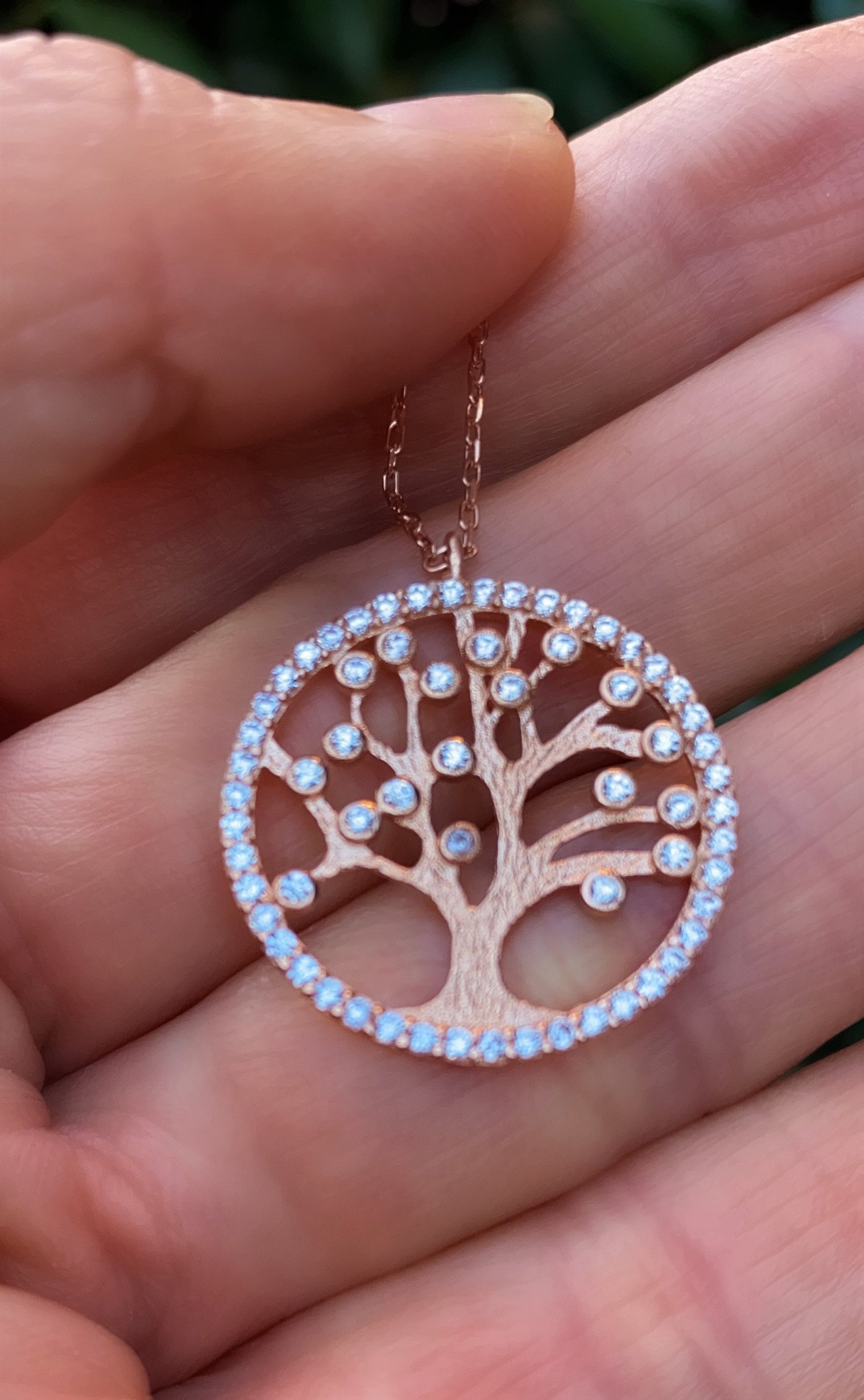 Swarovski Crystal Tree of Life Rose Gold necklace 925 Sterling Silver Rose Gold vermeil Tree of Life pendant St Valentines Day gift