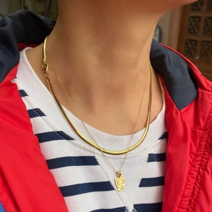 Gold Snake Necklace - Thick Snake Chain- Thick Herringbone Chain- Round Snake Italian- 925 Sterling Silver- 14K Gold Vermeil- Christmas gift