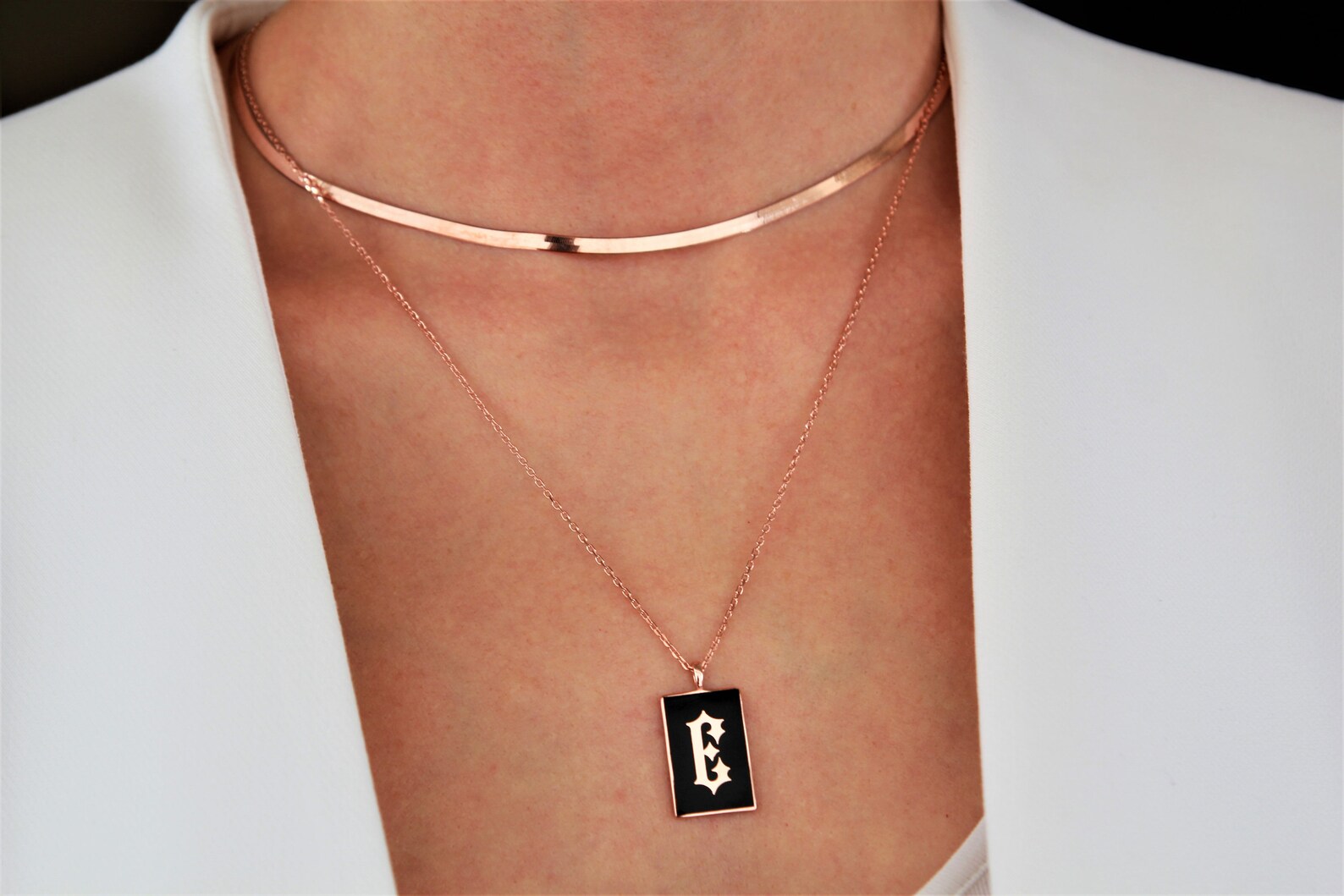 Custom Initial Necklace Enamel Initial Necklace Letter Etsy