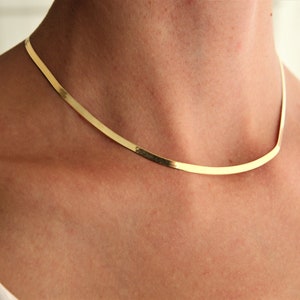 18 K gouden slangenketting / gouden choker / Hoge kwaliteit platte slangenketting / gouden ketting / 925 Sterling Zilver / gouden ketting / kerstcadeau afbeelding 2