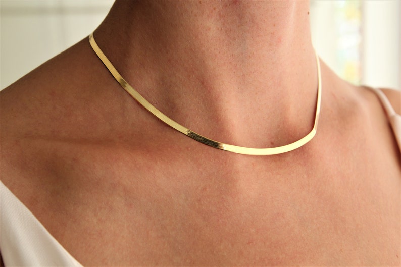 18 K gouden slangenketting / gouden choker / Hoge kwaliteit platte slangenketting / gouden ketting / 925 Sterling Zilver / gouden ketting / kerstcadeau afbeelding 2