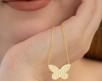 Swarovski Crystal Butterfly necklace - 925 Sterling Silver 14K Gold vermeil butterfly necklace - Butterfly  necklace - Mother's Day gift