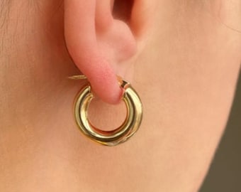 Solid Gold Tube Hoops (PAIR) Medium - 14K Gold Pipe Hoop earrings- Tube hoops- Pipe- 14 ct Solid Gold hoop earrings- Mother's Day Gift