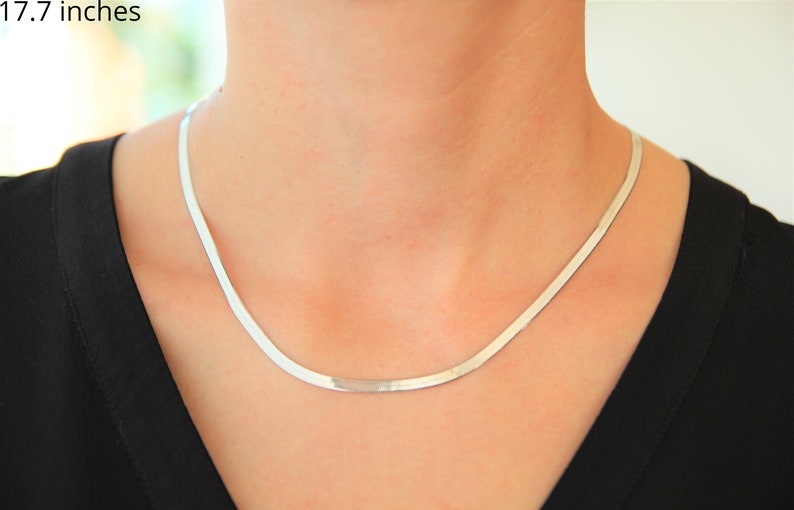 Sterling zilveren slangenketting, platte slangenketting, 925 sterling zilver zilveren ketting zilveren choker bruidsmeisje cadeau kerstcadeau afbeelding 4