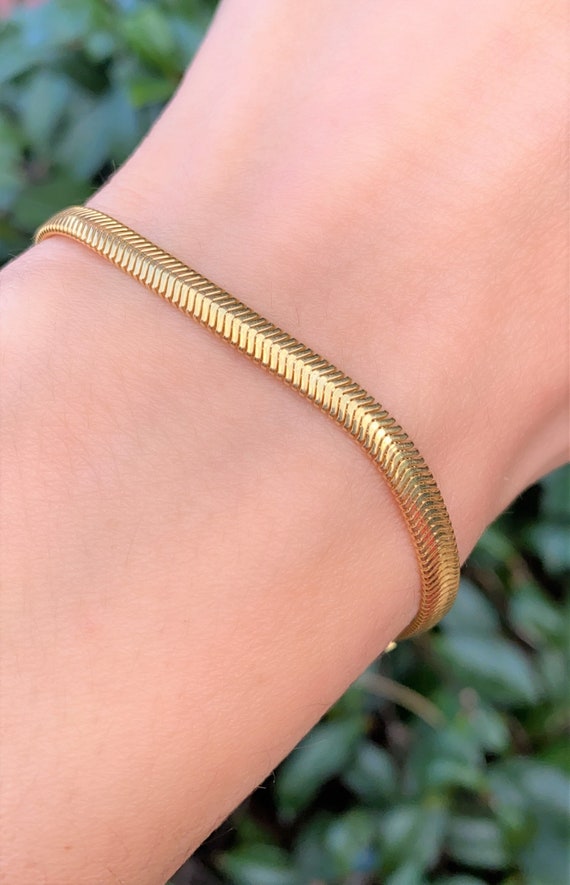Gold Snake Chain Bracelet- Round Snake Chain- Thick Herringbone Chain- 925  Sterling Silver- 14K Gold Vermeil- christmas
