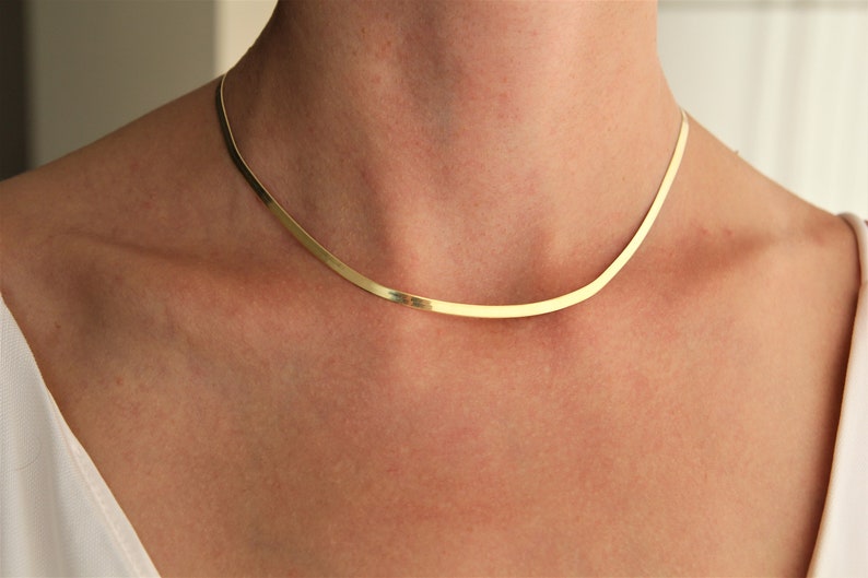 18 K gold snake chain / gold choker / High quality Flat snake chain / gold necklace / 925 Sterling Silver / gold chain / christmas gift image 3