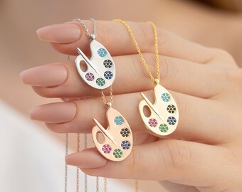 painter's palette  necklace - 925 Sterling Silver 14K Gold vermeil  palette necklace - rosegold painter necklace gift for painters