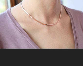 Rose Gold Snake Chain Choker: 925 Sterling Silver Necklace