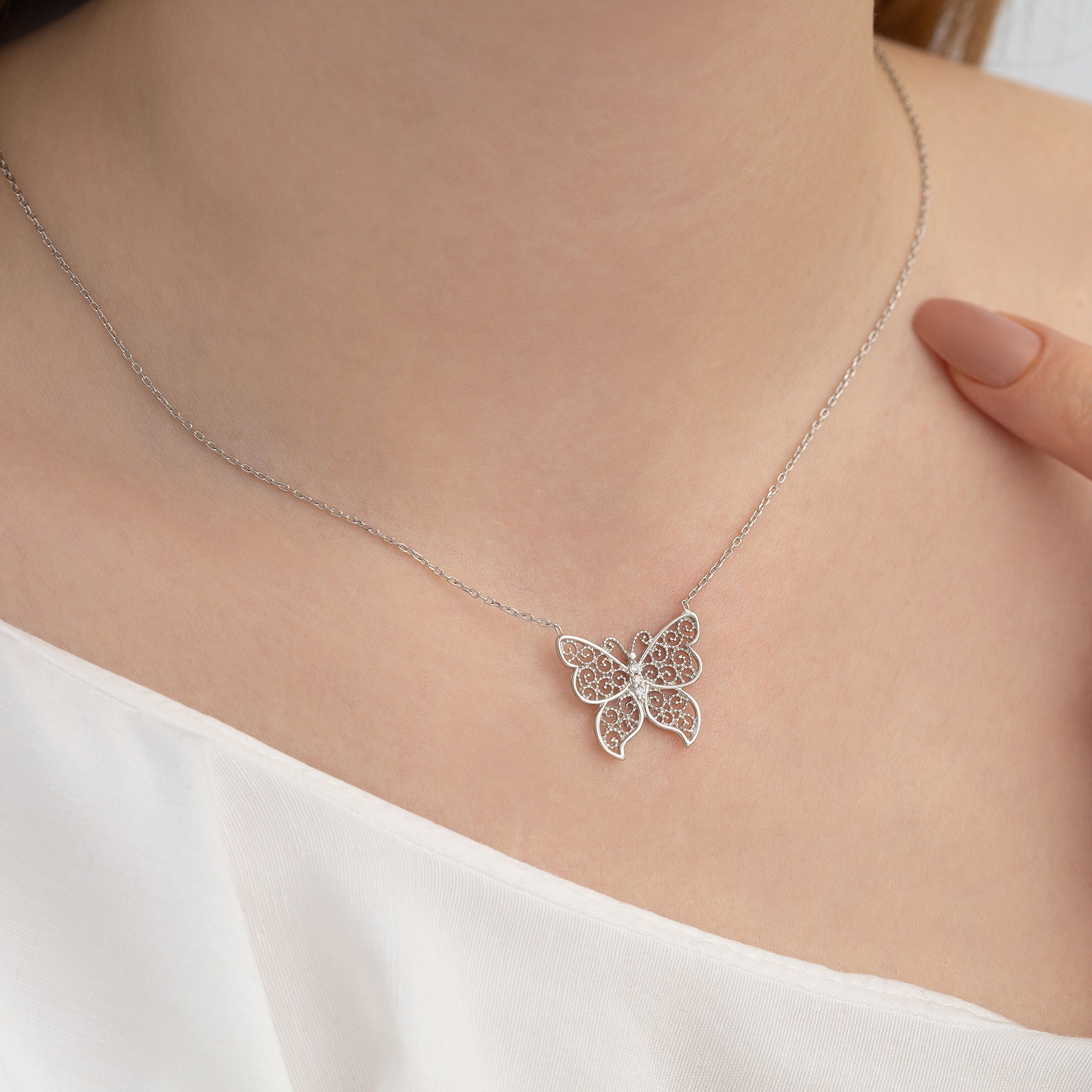 Swarovski Crystal Butterfly Necklace - 925 Sterling Silver 14K 