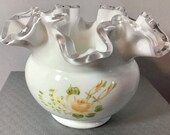 Fenton hand painted silverlight ruffled bowl signed by artist