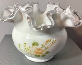 Fenton hand painted silverlight ruffled bowl signed by artist