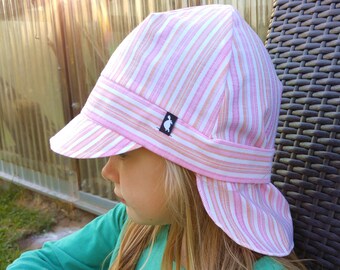Summer cap with neck protection pink striped