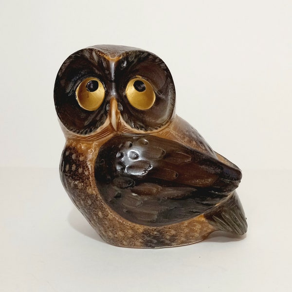 5" Ceramic Owl Black/Brown/Gold Colored with Speckled Spotted Design-Owl Figurines-Fall Decor-Office Decor-Owl Collectables