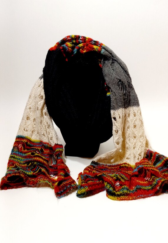 Womens Knitted /Crochet Scarf-Open Scarf- Black, C