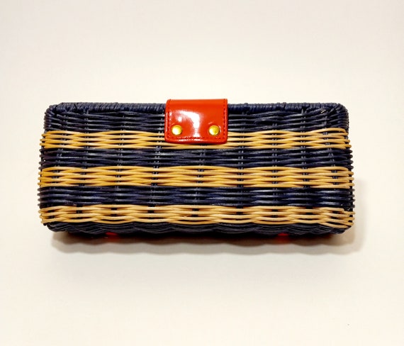 J Crew Straw Clutch Purse-Red and Blue Boho Style… - image 2