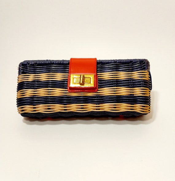 J Crew Straw Clutch Purse-Red and Blue Boho Style… - image 1