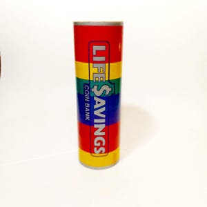 1989 Life Savings Coin Bank -12&quot; tall x 4&quot; wide-Life Saver Style Design-Cardboard-Raplhco Inc-Coin Bank-Life Savers-Rainbow Decor -KidS Bank