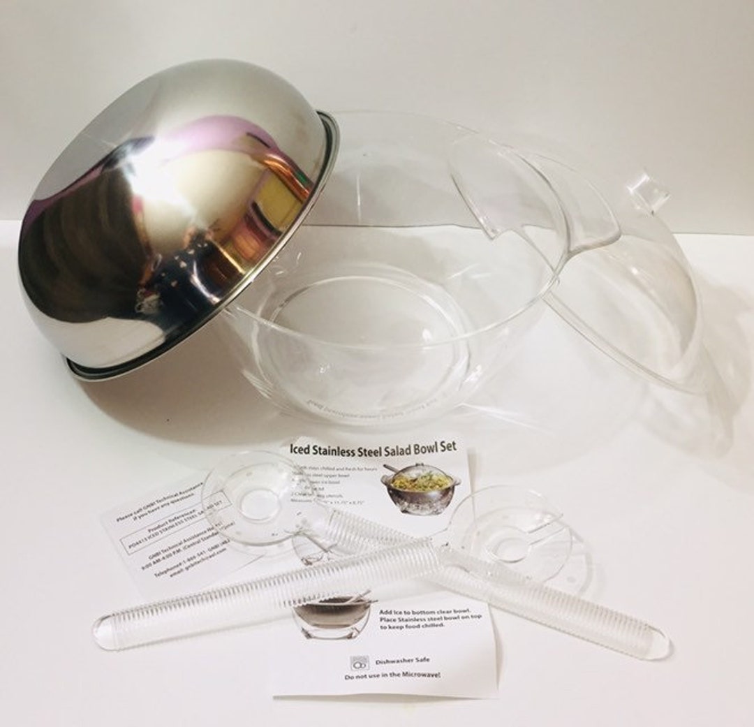Stainless Steel Iced Salad Bowl Serving Dish With Acrylic Etsy