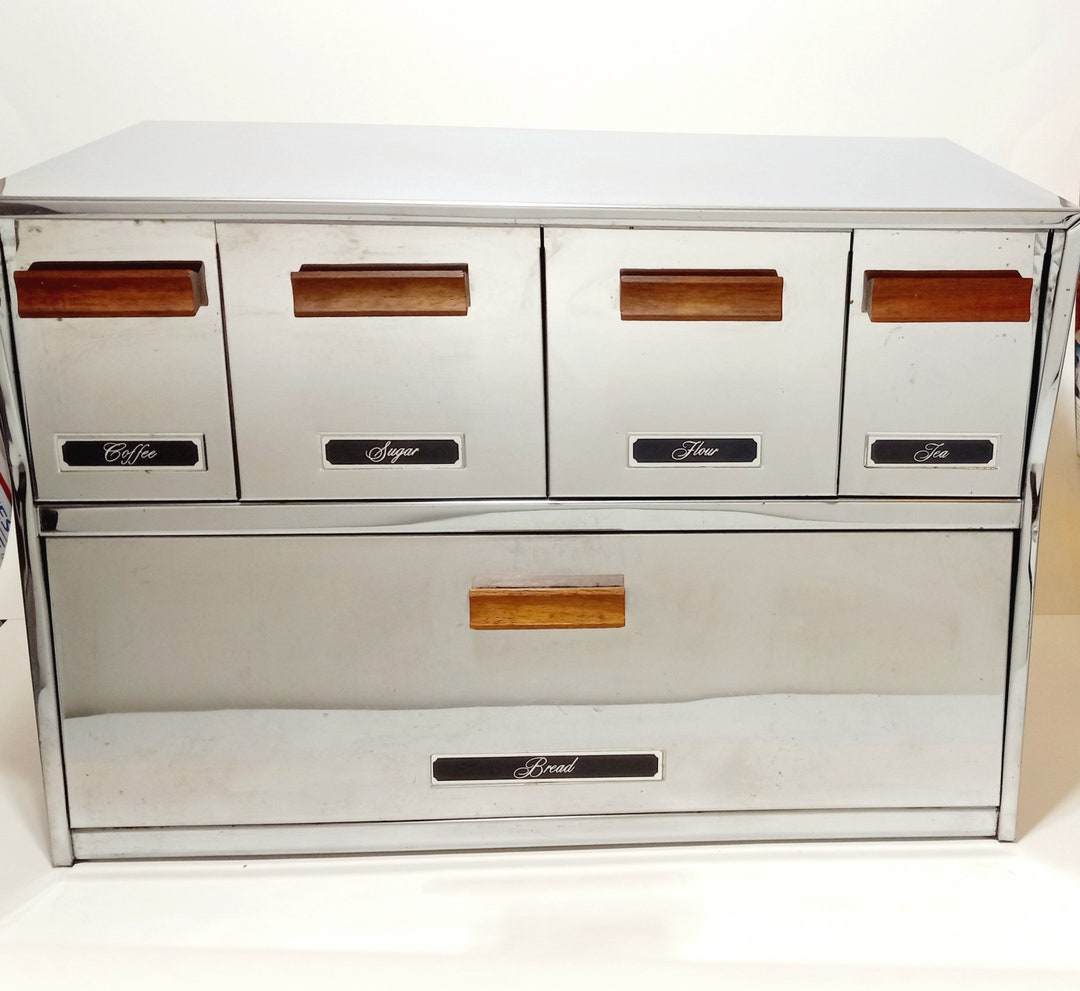 Krestline MCM Chrome Kitchen Bread Box With Flour/sugar/coffee Etsy