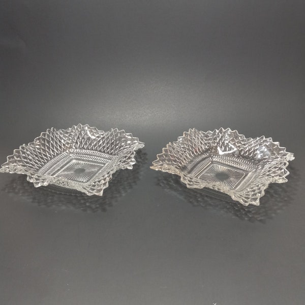 2 Clear Diamond Point Candy /Bon Bon Dishes by Indiana Glass -Vintage Glassware -Elegant Glassware -Display Dish/Jewelry Holder-Table Decor