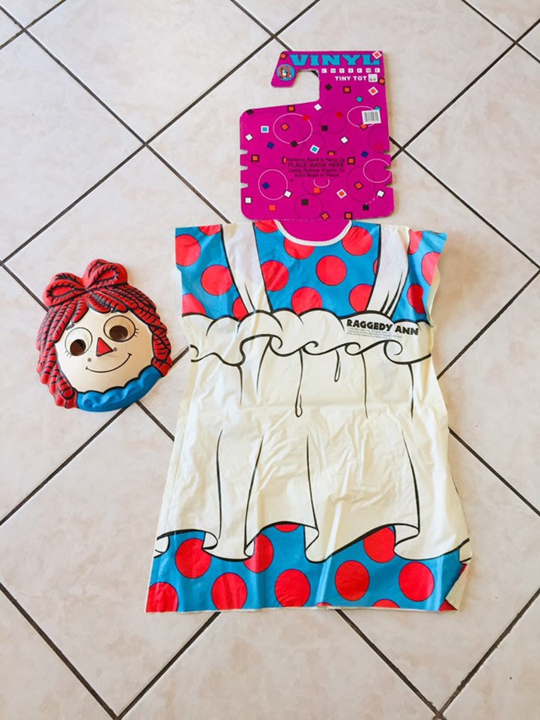 1991 Raggedy Ann Vinyl Halloween Costume & Mask by Tiny Tots vintage