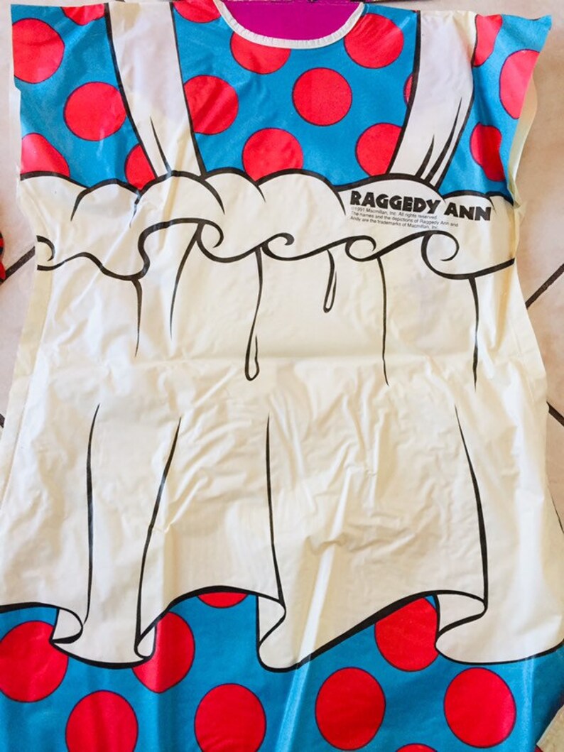 1991 Raggedy Ann Vinyl Halloween Costume & Mask by Tiny Tots vintage