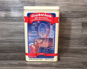 1893-1993 Cracker Jack 100th Anniversary Commemorative Tin Canister   -Vintage Metal Tin-Collectable Tin--Cracker Jack Tin