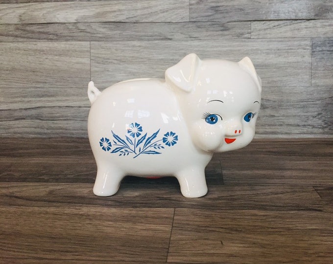 Vintage Corning Ware Piggy Bank Blue Cornflower Made in England Pig