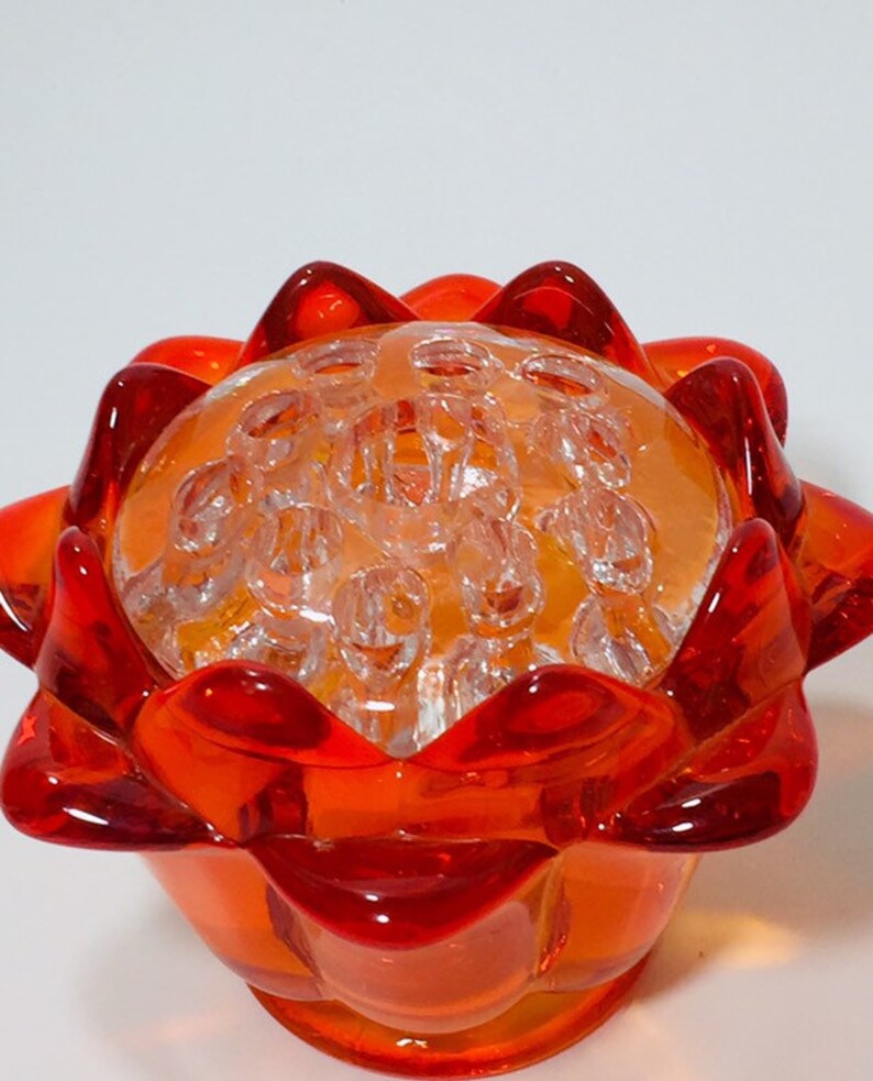 Amberina Glass Vase With Clear Glass Flower Frog removable Etsy