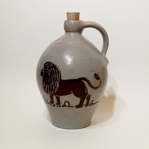 Lion Rockdale Stoneware Pottery Salt Glazed Jug with Flower Design in Brown-Union Art Pottery-Leo Zodiac Gifts  -Stoneware Pottery