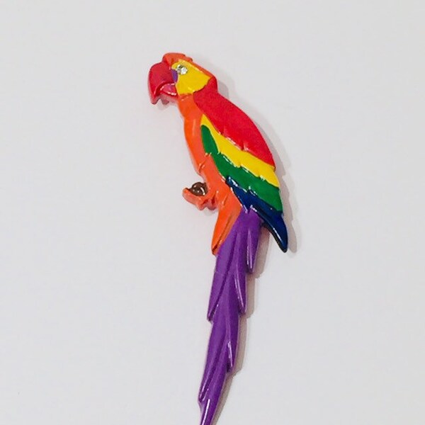 Parrot Brooch 5.5 " Long Acrylic with Rhinestone Eye - One repair on Tail -Bird Figurines-Birds of Paradise-Parrot Figurine-Parrot Jewelry-