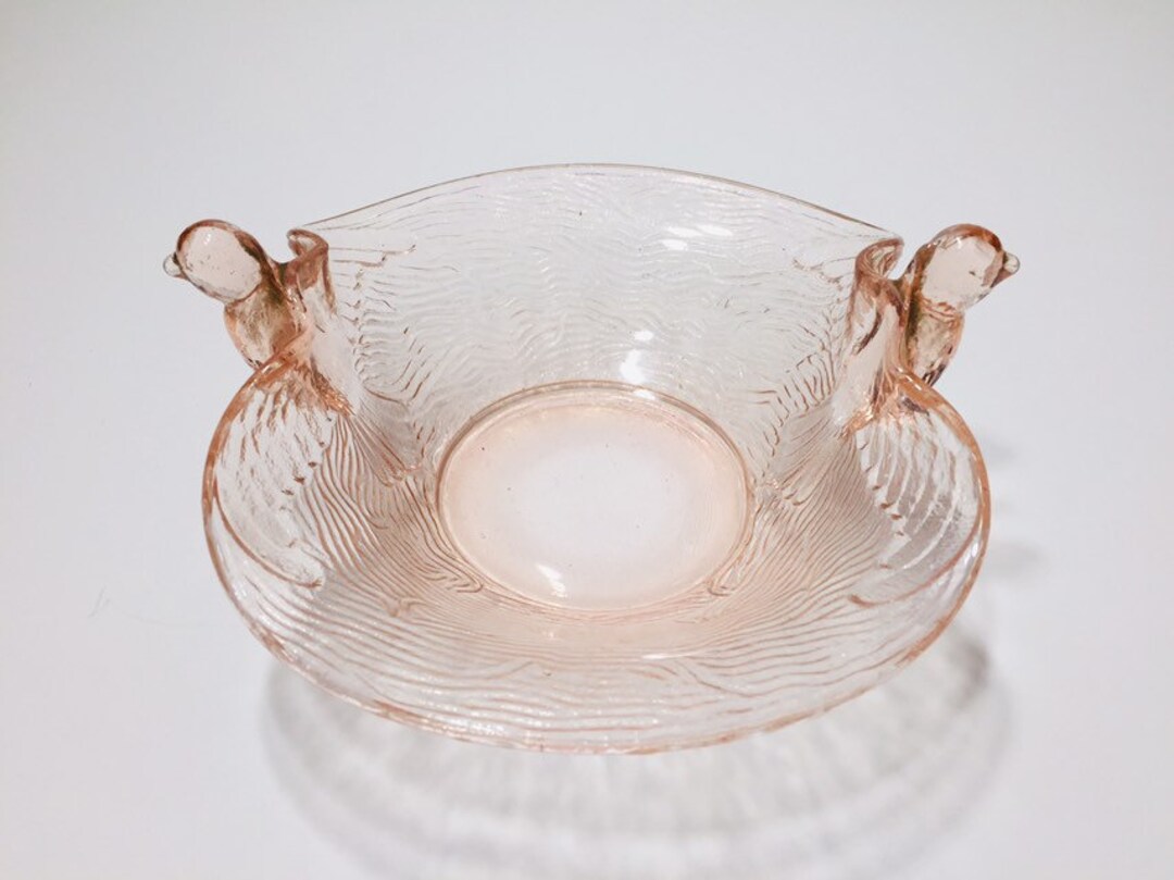 Pink Depression Candy Dish With Birds in Flight 8 Etsy