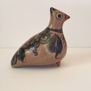 Vintage Tonala Bird 7&quot; H x 7.5&quot; W- Mexican Pottery signed Mexico- Mexican Folk Art Bird Décor -Mexican Handmade Pottery