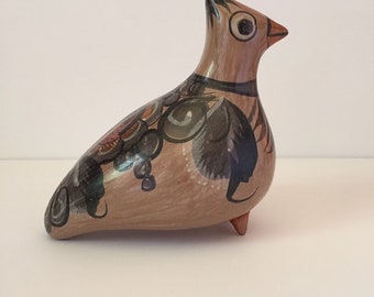 Vintage Tonala Bird 7&quot; H x 7.5&quot; W- Mexican Pottery signed Mexico- Mexican Folk Art Bird Décor -Mexican Handmade Pottery