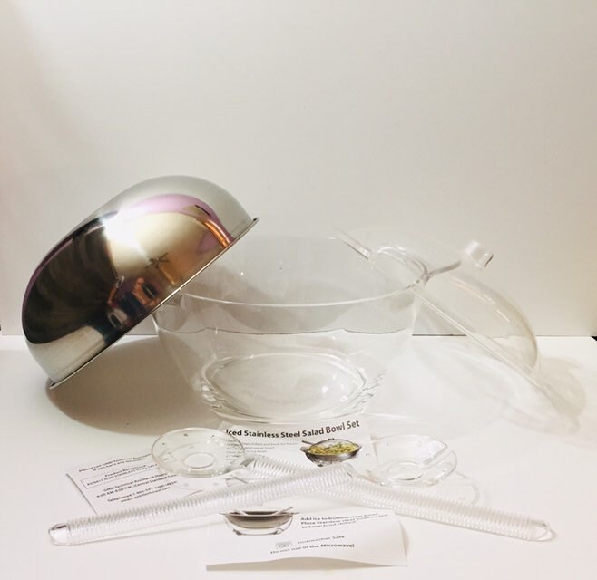 Stainless Steel Iced Salad Bowl Serving Dish With Acrylic Etsy