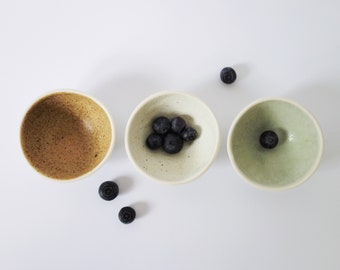 Set Wood of three small porcelain bowls