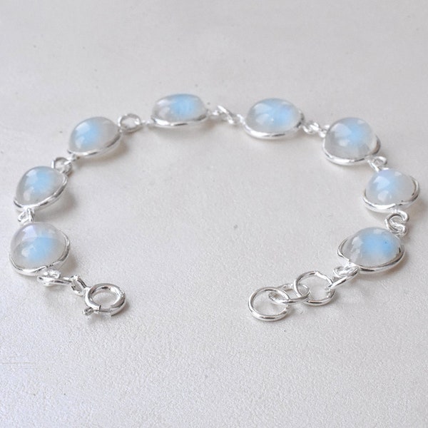 Rainbow Moonstone Bracelet, 925 Sterling Silver Gemstone Bracelet, Blue Flashy Moonstone Gemstone Silver Bracelet, Gift For Her