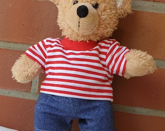 Jeansoptik Ringelshirt +Hose*Kleidung für 38-40cm Bär Teddy*Bärenkleidung