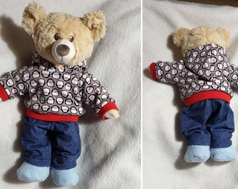 Hoodie Pulli +Hose*Kleidung für 32-35cm Bär Teddy*Bärenkleidung Jeansoptik