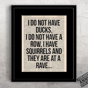 I do not have ducks I do not have a row I have squirrels and they're at a rave Dictionary Print Funny Sarcastic