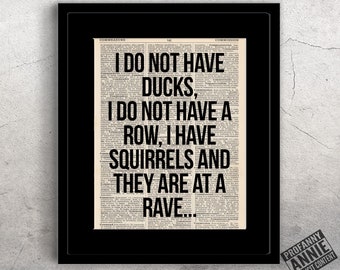 I do not have ducks I do not have a row I have squirrels and they're at a rave Dictionary Print Funny Sarcastic