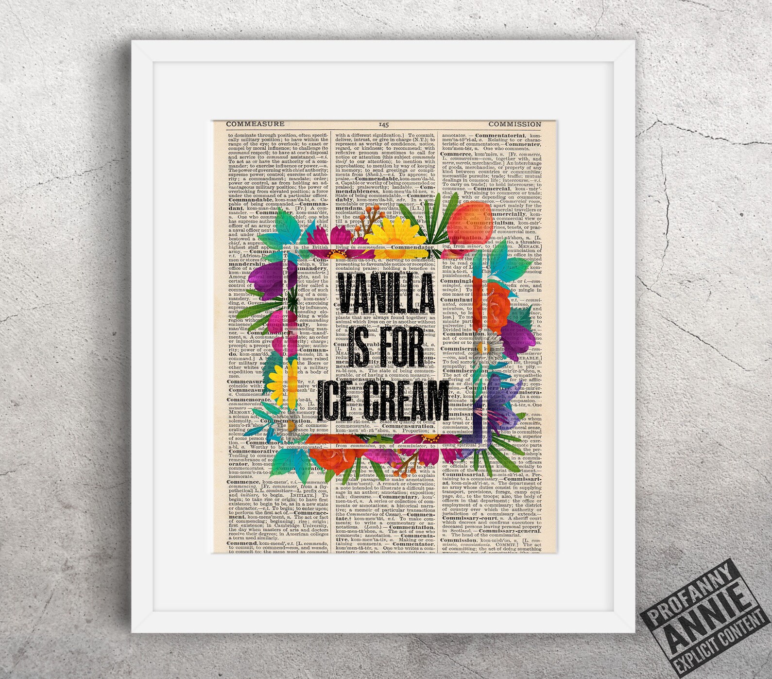 Vanilla is for ice cream Dictionary Print Funny Sarcastic Etsy