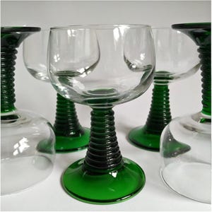 Luminarc Green Wine Glasses Set: Vintage Ribbed Roemer Goblets