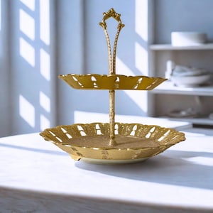 Gold Baroque 2-Tier Cake Stand – Vintage Dessert Tray for Pastries, Fruits & Wedding Table Decor