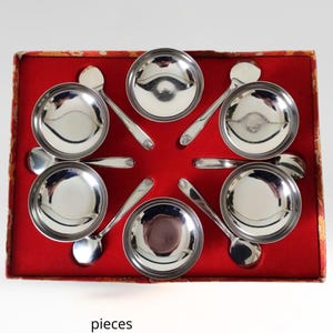 Dessert Cups with Spoons, Set of 6 Stainless Steel Footed Coupes, Retro Ice Cream Bowls for Sorbet or Fruit, 1970s/80s