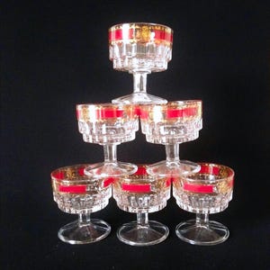 Italian Dessert Cups Set of 6 – Red & Gold Francolini Style – Vintage Italian Tableware Bowls