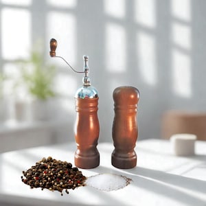 Wood Salt and Pepper Grinder Set – Handcrafted Manual Mill – Rustic Kitchen Table Shakers